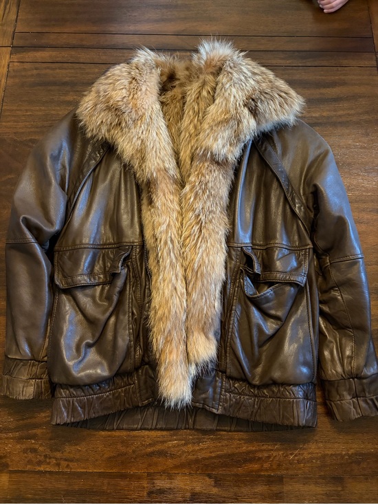 Zinman Furs Jackets & Blazers - Vintage Zinman Furs Brown Leather Jacket Coyote Fur Lined Collar Coat
